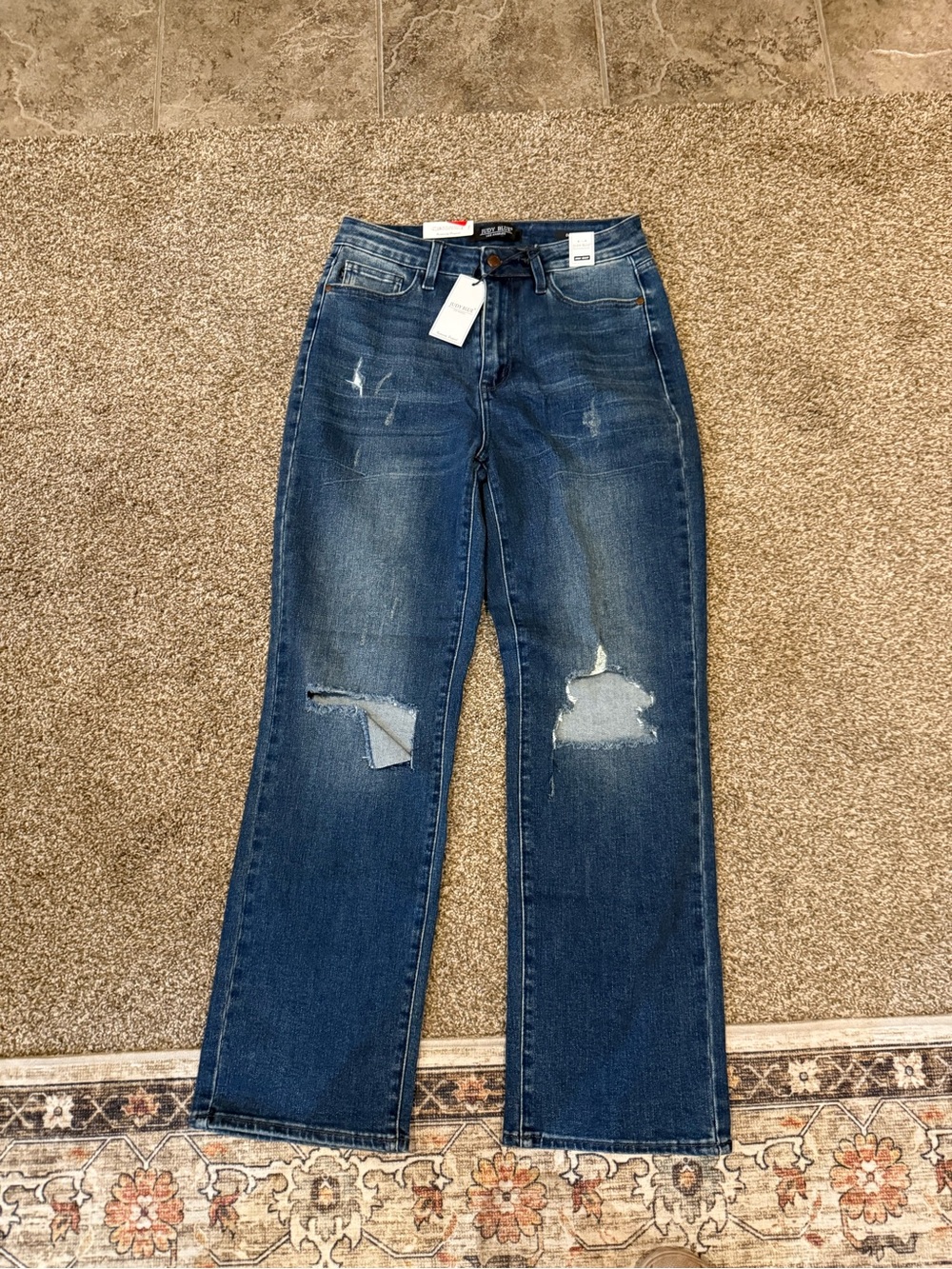 Judy Blue Medium Blue Distressed Straight Leg Jeans